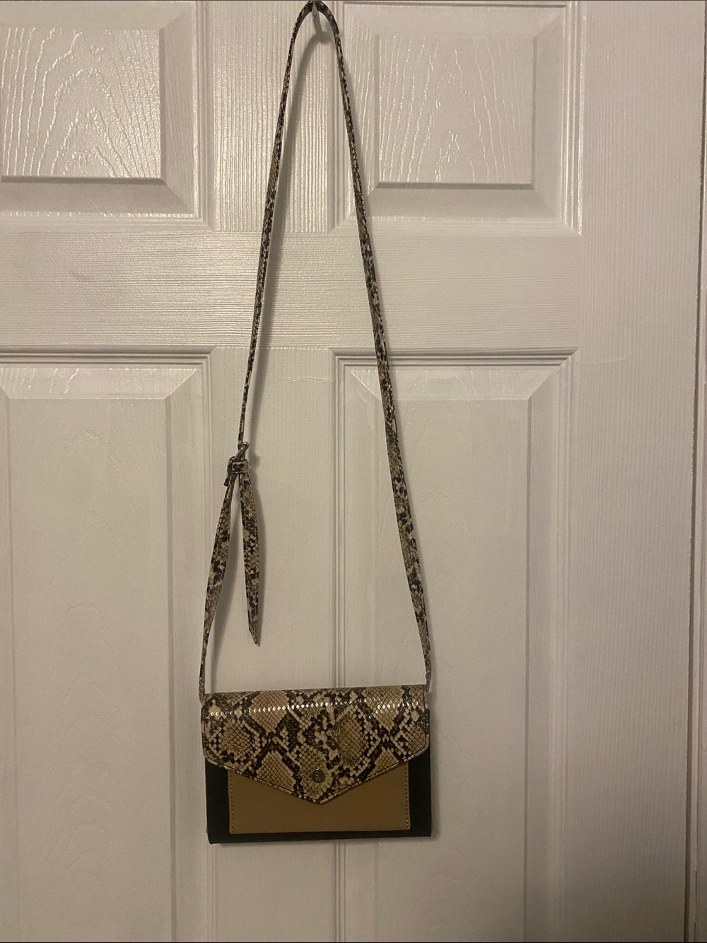 Nine West Snake-Print Crossbody in Beige, Black and Tan